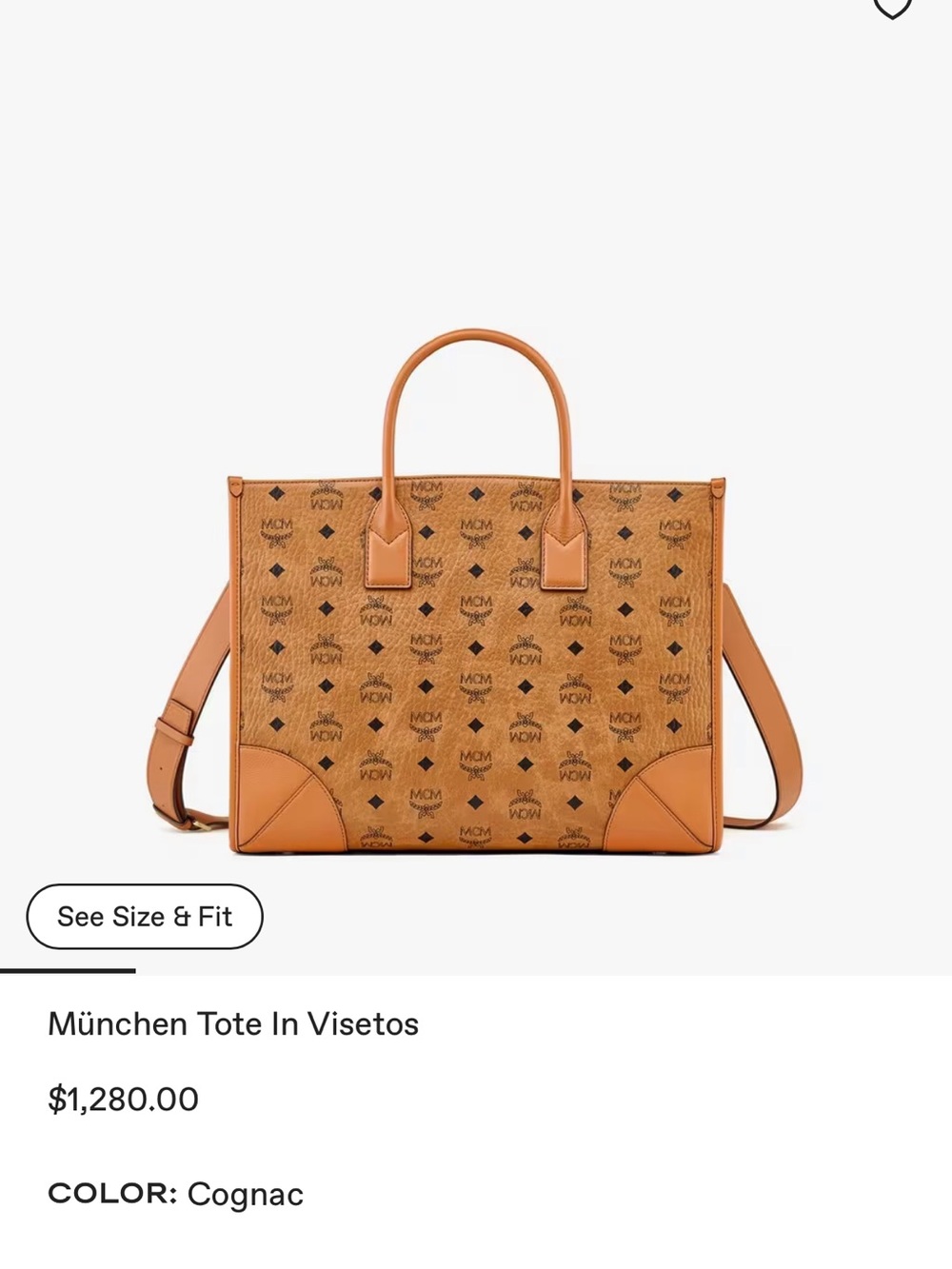 MCM Cognac Visetos Logo Tote with Leather Trim